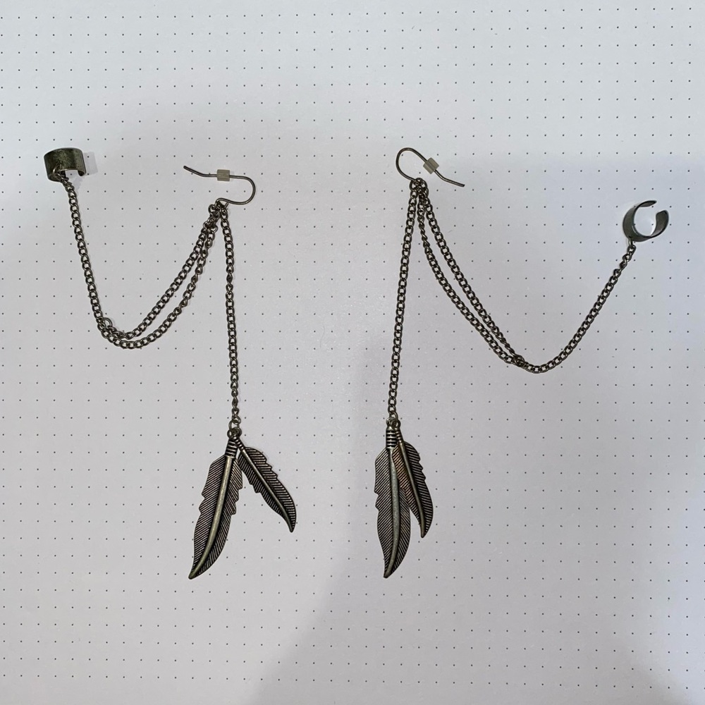 ❤️‍🔥 Hot Topic Set of 2 Feather 🪶 Ear cuff Silver Black Earri… - Picture 2 of 6